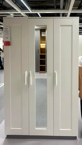 White 3-Door Wardrobe with Center Mirror - Good As New