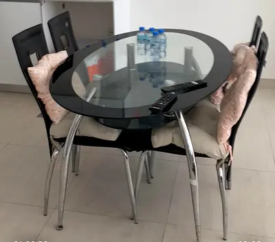 Glass Top Dining Table with 4 Chairs - Modern Compact Set