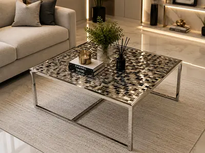 The One Modern Mosaic Coffee Table with Chrome Frame