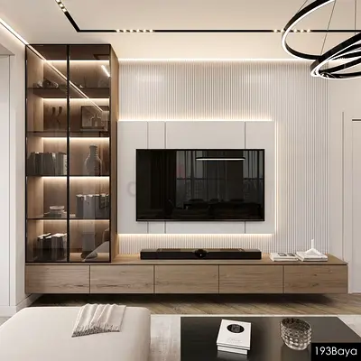 Modern Wall-Mounted Entertainment Unit with Display Cabinet
