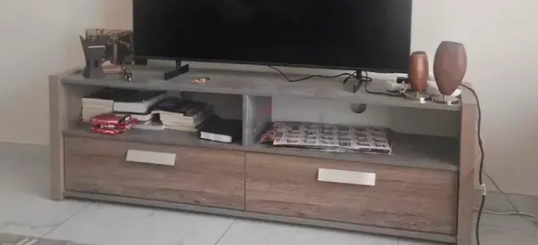 Low TV Stand / Entertainment Unit with Storage Drawers - Light Wood Finish