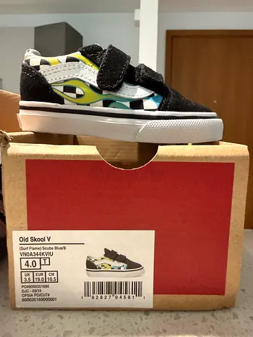 Children's Vans-style black & patterned velcro sneakers - size 4 US