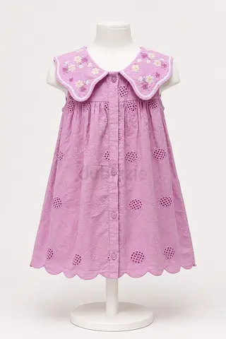 Pink Embroidered Collar Summer Dress for Girls