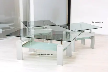 Modern Glass Coffee Table with Stainless Legs (Set)