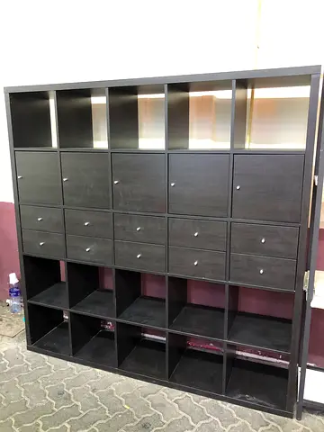 Large Black Cube Storage Shelf Unit with Drawers