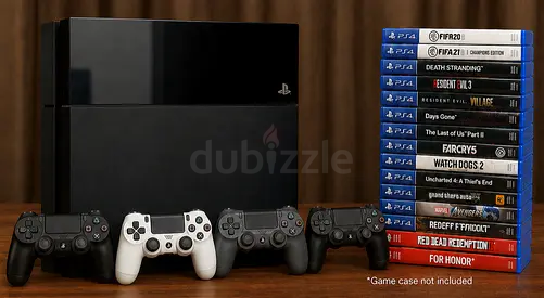 PlayStation 4 console bundle with 4 controllers and 15+ games