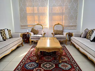 (FREE FOR FAMILY) CLASSIC carved wooden living room sofa set with coffee table and 2 side tableS