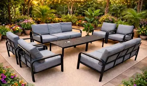 Outdoor 8-piece Patio Sofa Set with Coffee Table - Grey Cushions