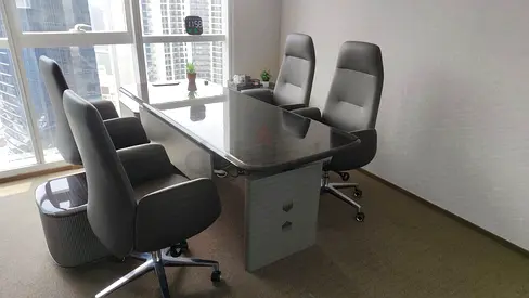 Founder Cabin Furniture | Electronic Height Adjustable Boss Table | Attached Side Table | 4 Chairs