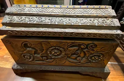 Wooden Antique Chest with Floral Motif