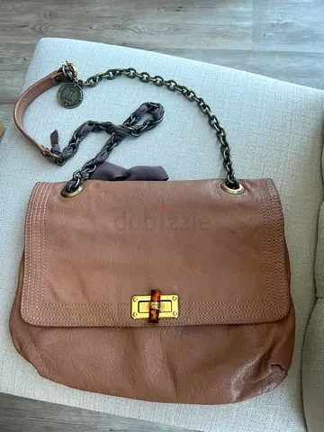 VINTAGE LANVIN BROWN LEATHER SHOULDER CHAIN BAG