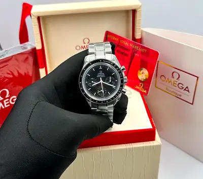 This is an Omega Speedmaster Professional Moonwatch, featuring a stainless stee