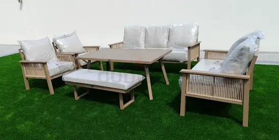 Outdoor 6-piece rattan-style seating set with cushions - brand new