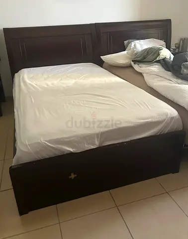 Solid Wood Double Bed Frame with Headboard - Dark Brown (Without matress)