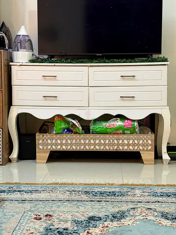 White wooden TV console / media cabinet with drawers