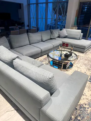 Large Light Grey Modular Sectional Sofa with Chaise - Good Condition