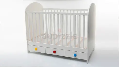 White Baby Crib with Under-Drawer Storage - Good Conducting IKEA baby cot with two mattresses,