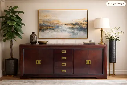 Solid Wood Sideboard/Console/Credenza-Dark Mahogany Finish