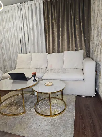 Luxury Oversized Feather Sofa (2-Seater) + 2 Gold & Marble Tables