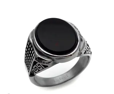 Men's Stainless Steel Black Onyx Signet Rings