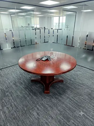 Round Conference Table , Dark Mahogany Finish