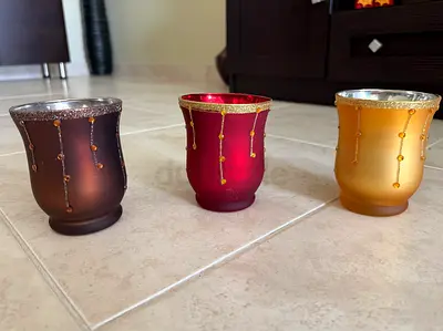 Set of 3 Decorative Glass Candle Holders — Red, Brown, Gold(5 for each)