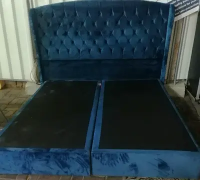 Blue Velvet King Size Bed Frame with Tufted Headboard