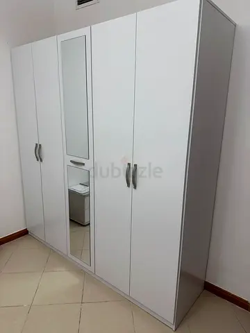 White 5-Door Wardrobe with Mirror - Excellent Condition