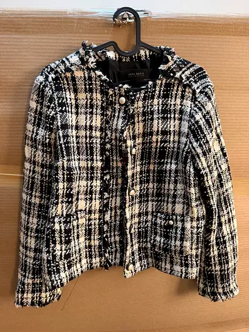 Zara Basic black & white tweed blazer, size M