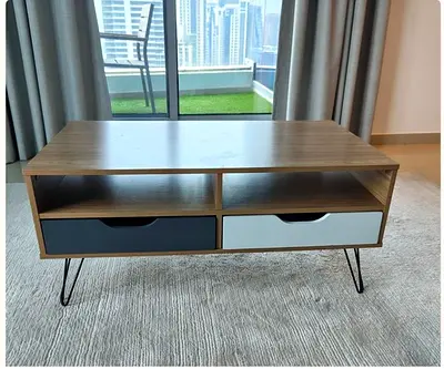 Wood-Effect Coffee Table w/ Hairpin Legs (2 drawers)