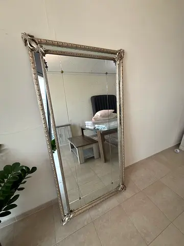 Large Ornate Full-Length Floor Mirror with Silver Frame