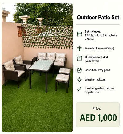 Outdoor Rattan Patio Set - 1 Sofa, 2 Armchairs, 2 Stools, Table