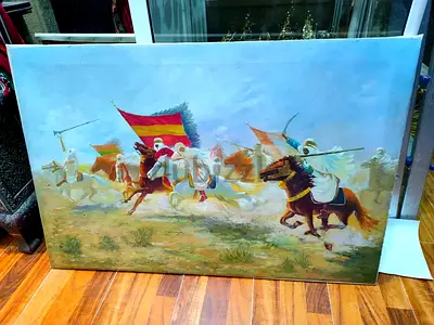 Vintage Middle Eastern Battle Scene Oil Painting on Canvas-92x62cm