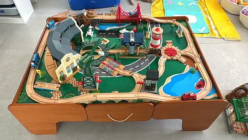 Huge Thomas Wooden Railway Collection + Train Table + 40+ Trains + Massive Track Bundle