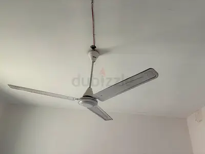 Used white 3-blade ceiling fan - functional, needs cleaning
