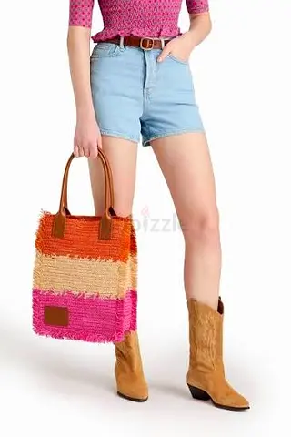 Sandro Sunset Woven Raffia and Leather Tote Bag (100% NEW)