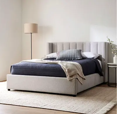 Modern Upholstered Queen Bed with Fluted Wingback Headboard