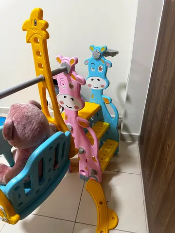 Plastic Toddler Swing and  Slide with Steps - Pink/Blue/Yellow