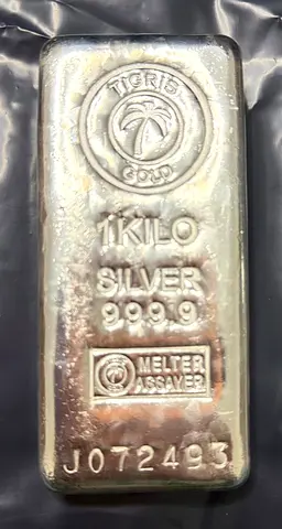 1 Kilo 999.9 Fine Silver Bar - Tigris Gold (Stamped, Serial J072493)