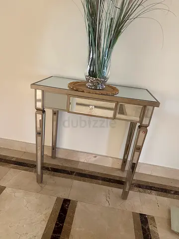 Mirrored Glass Console Table with Silver Frame - Good Condition