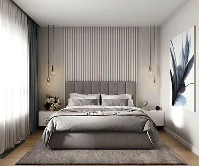 Modern Grey Upholstered queen size bed brand new