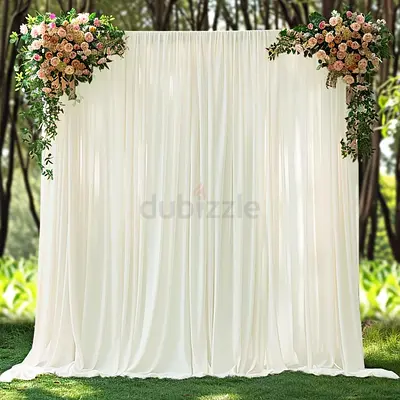 3339 - 10x10ft Wrinkle-Free Ivory Backdrop Curtain, 2 Panels Soft Fabric Drapes for Weddings, Birthd