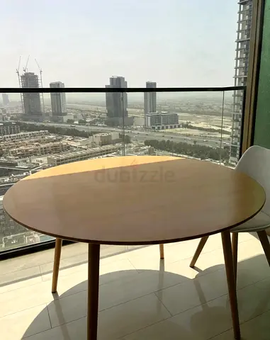 Round Wooden Dining Table - Seats 4, Light Oak Finish + 4 chairs