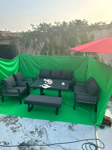 Outdoor 6-piece Grey aluminium rope style Garden Sofa Set with hydraulic Table and Bench