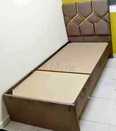 Single bed frame with storage and padded headboard - brown