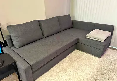 Gray L-shaped Fabric Sofa Bed - Compact Corner Couch
