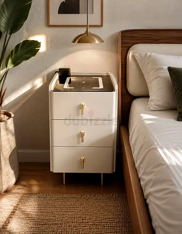 Modern white 3-drawer bedside cabinet with gold handles