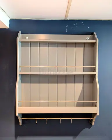 Wall-mounted kitchen rack with shelves and hooks - light grey (IKEA)