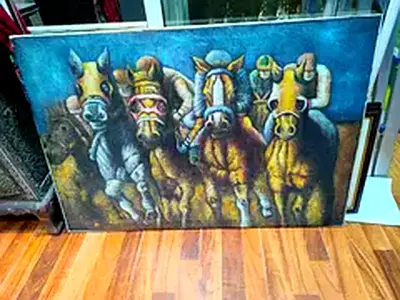 Colorful Horse Racing Oil Painting - 94x64cm