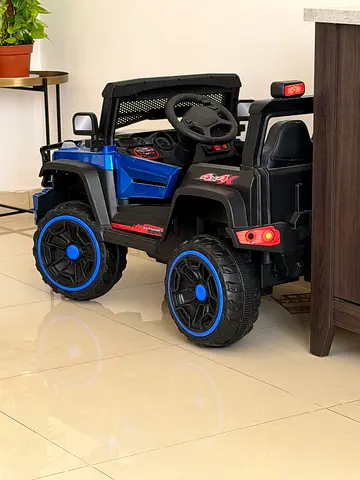 Kids Electric Ride-On Jeep Car - 2-Seater, Blue/Black with remote control and charger